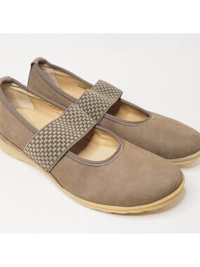 Hartjes XS Brown Suede Mary Janes Elastic Strap Flats Shoes, Size 6.5